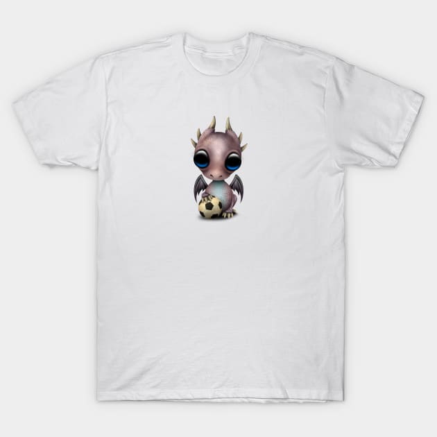 Cute Baby Dragon With Football Soccer Ball T-Shirt by jeffbartels